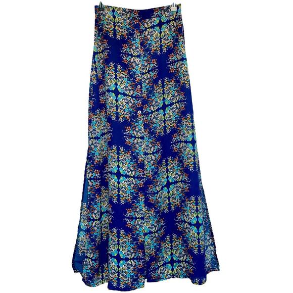 Socialite Blue Multi Floral Print High Slit Maxi Skirt size Small - Picture 1 of 10